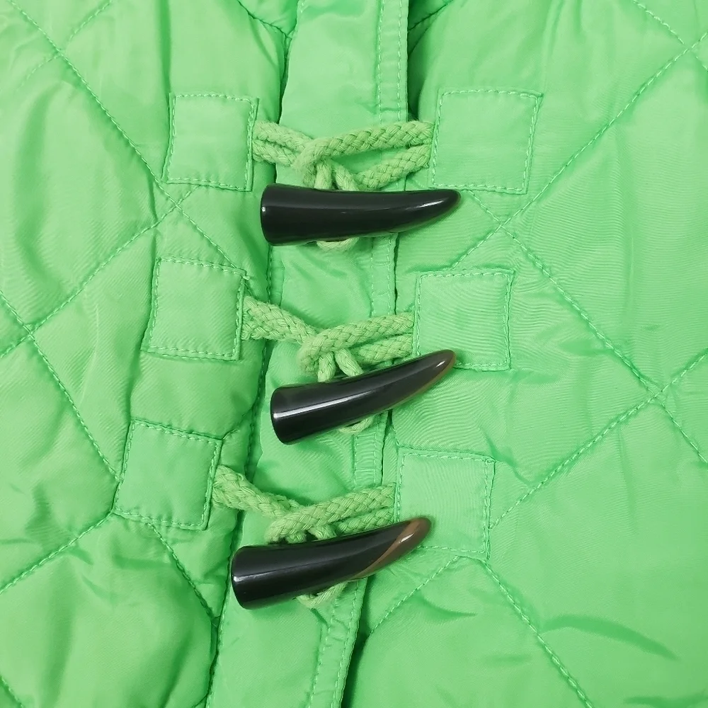 Justice Girls Medium 8 Lime Neon Green Puffer Vest Quilted Toggle Spring
